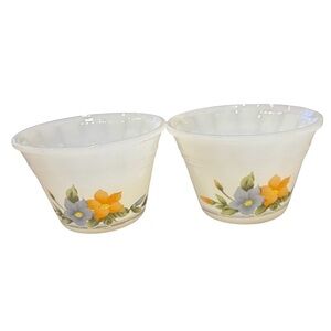 Indopal Indonesia White Milk Glass Floral Custard Cups